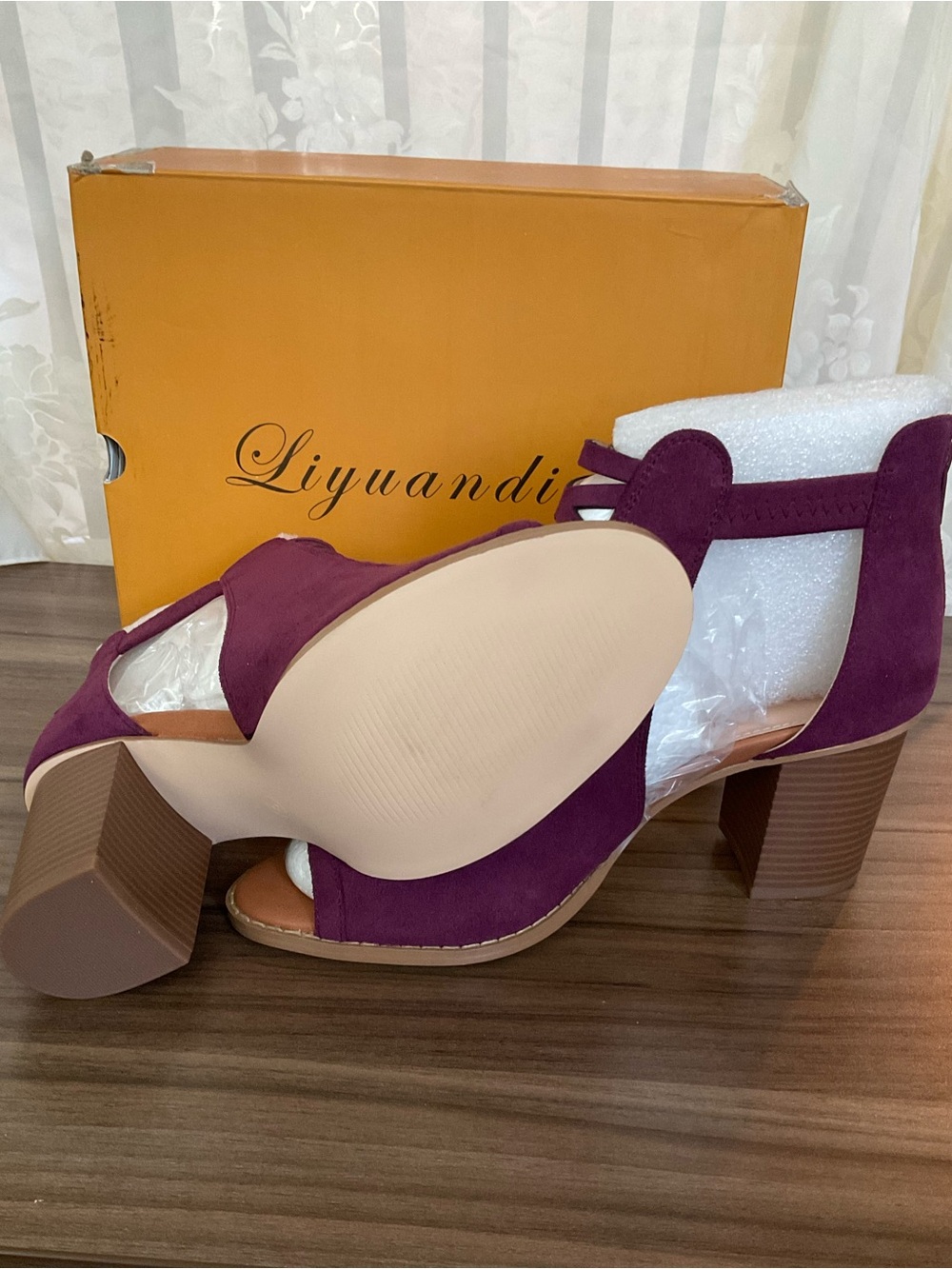 Liyuandian Purple Faux Suede Open Toe Block Heel Sandals Lace Up Cut, size 10 - Picture 8 of 8